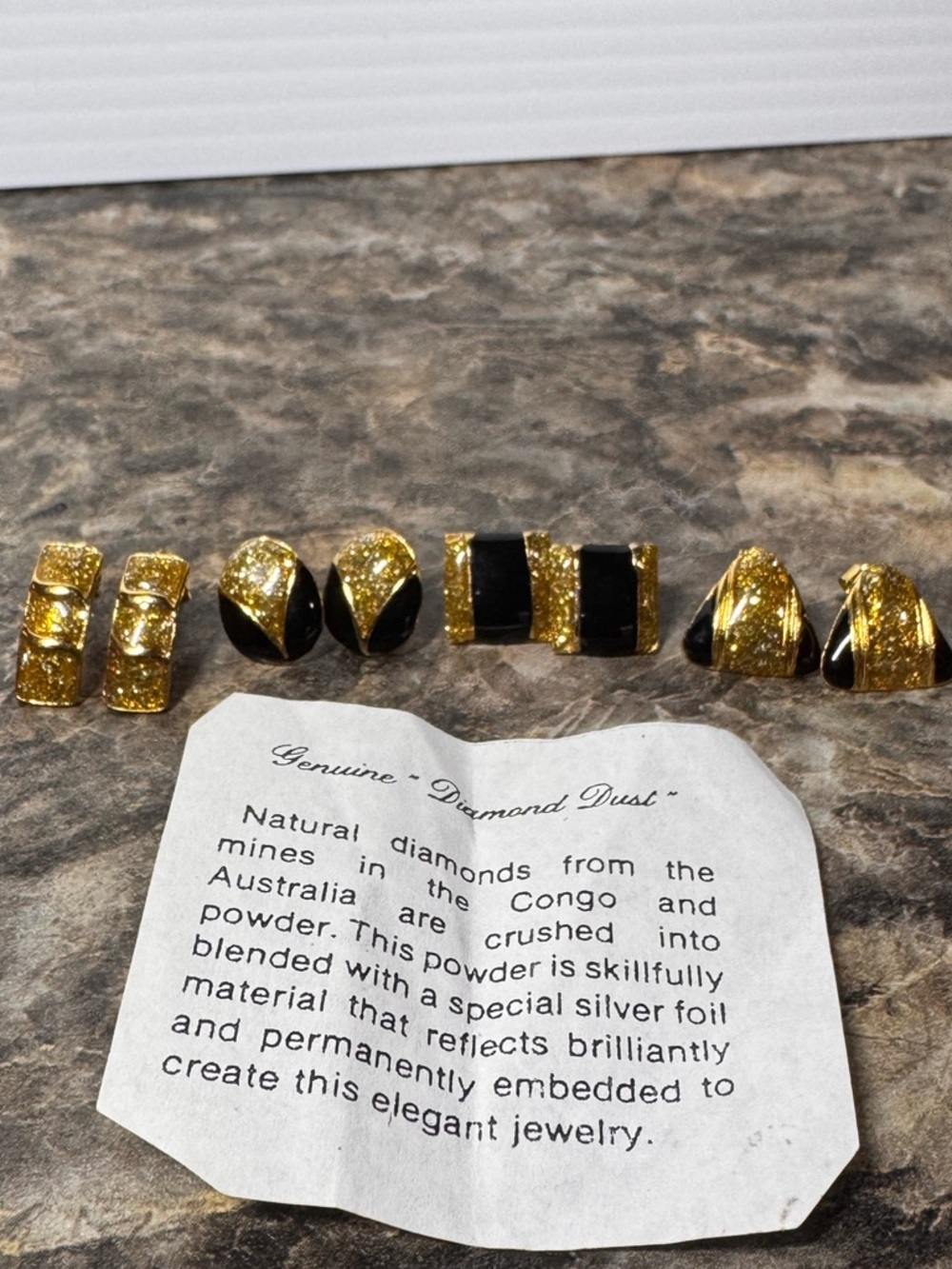 4 Pairs Genuine Diamond Dust Gold Tone & Enamel Stud Earrings